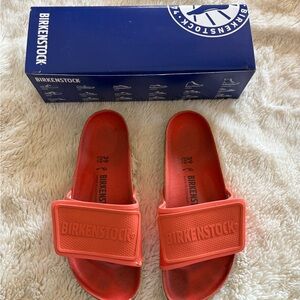 Birkenstock Tema Coral Orange Slides Size 39